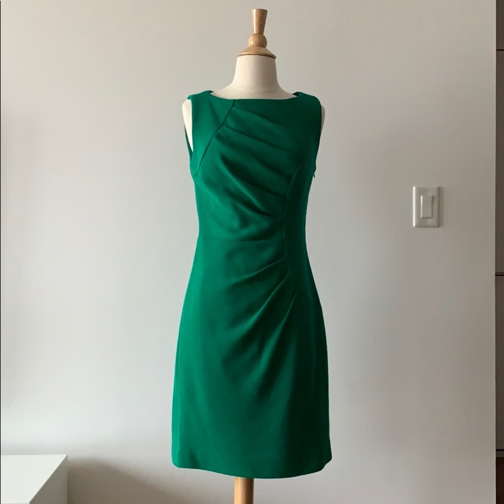 Green Pleated Wool Sheath Dress
